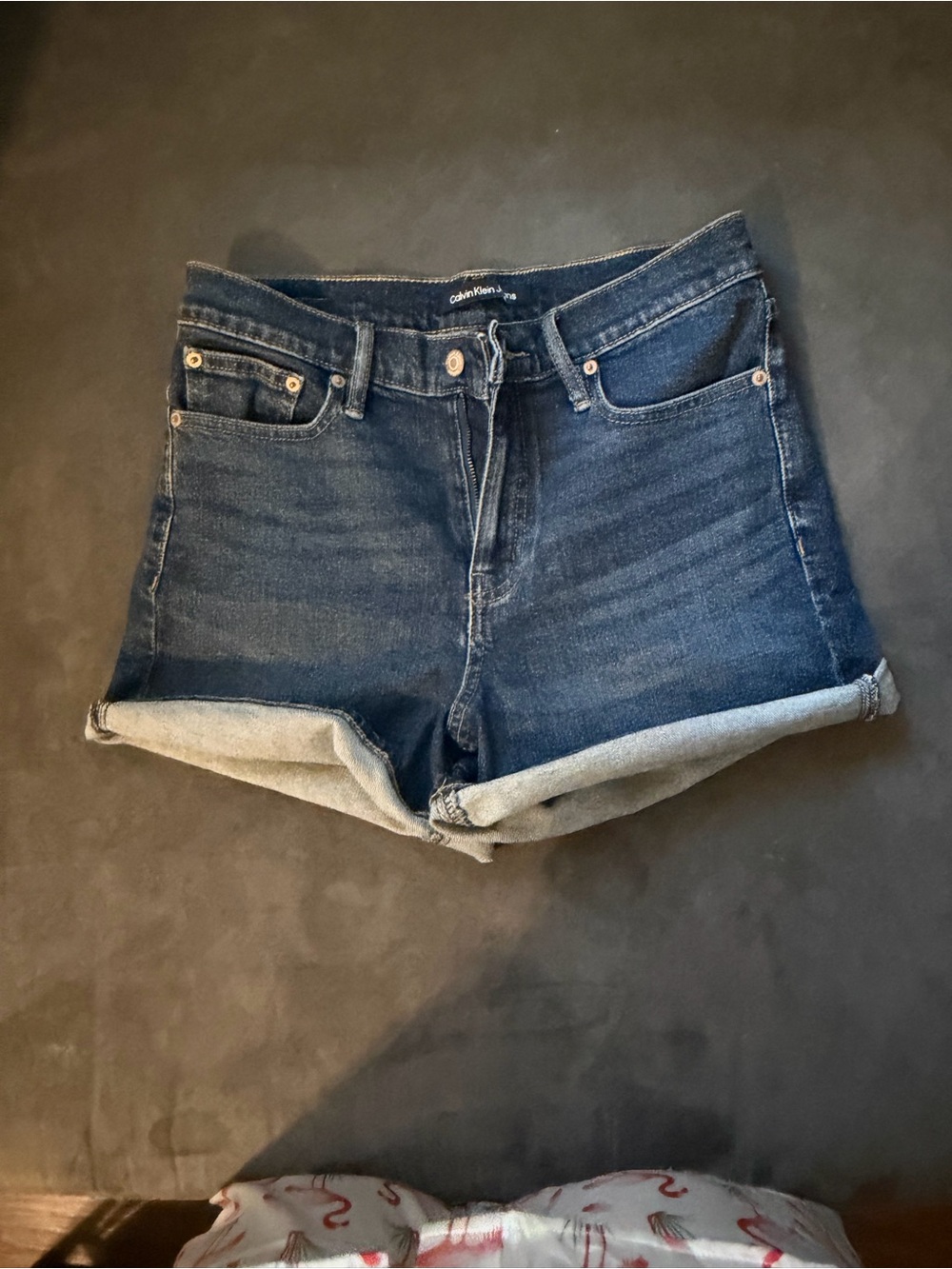Calvin Klein Jeans Dark Blue Rolled-Hem Denim Shorts